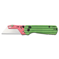 CJRB Boxer Button Lock Knife Green G10 Handle (2.3'' Stone Wash Steel Blade) J1967-WM, with 10 pcs blades