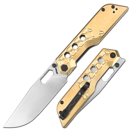 Artisan Cutlery Beest ATZ-1878P AR-RPM9 Blade Brass Handle Folding Knives
