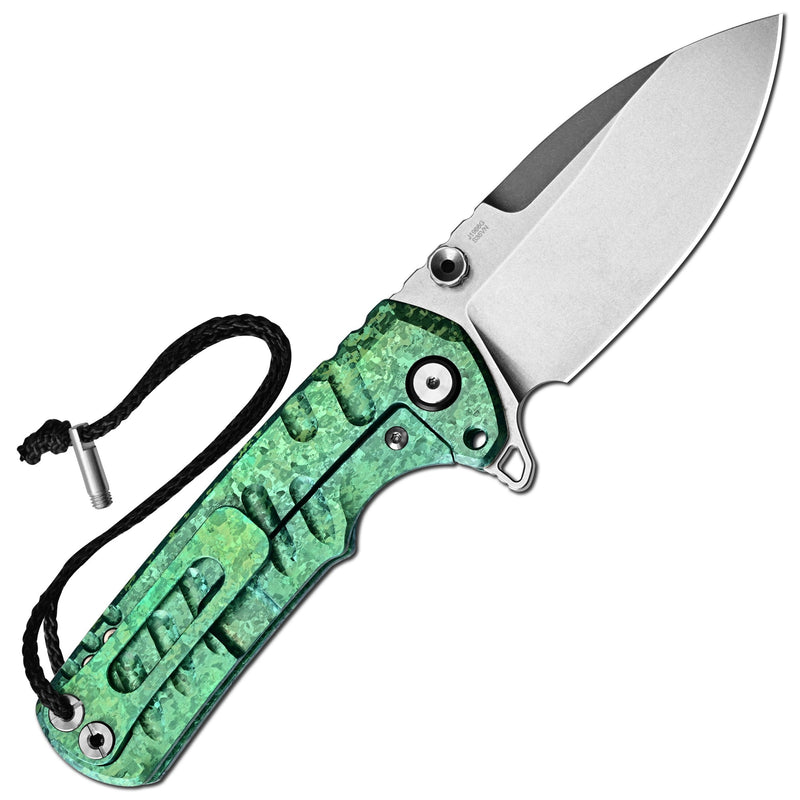 CJRB Tundra Flipper &Thumb Stud & Locking Pin & Frame Lock Tatical Knife Crystal Titanium Handle (3.78'' Stone Wash CPM S35VN Blade) J1966G-CGN (Limited Edition)