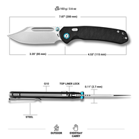 CJRB Bowie Pyrite Thumb Stud & Top Liner Lock Folding Knife Black CNC G10 Textured Handle (3.35'' AR-RPM9 Steel Stone Wash Blade) J1942X-BK