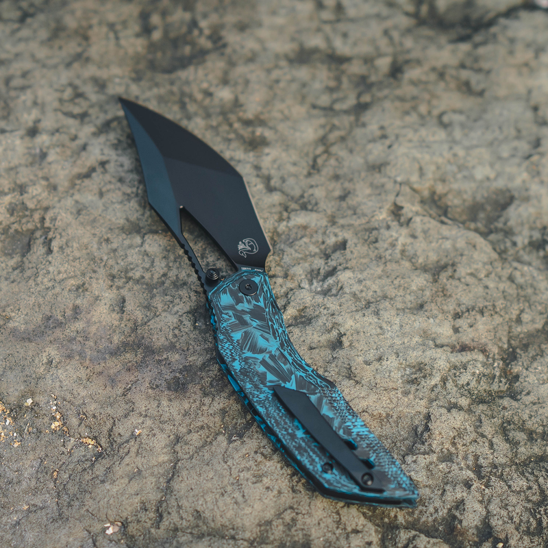 ArtisanCutlery Dark Wing Thumb Hole & Front Flipper Top Liner Lock EDC Knife Carbon Fiber(Glow in the dark) Handle(3.63'' CPM S90V Black PVD Coating Blade ) 1887G-GDBU