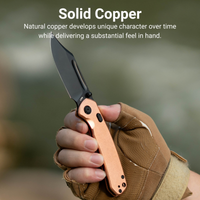 CJRB Bowie Pyrite Thumb Stud & Top Liner Lock Folding Knife Copper Handle (3.35'' 14C28N Steel Black PVD Coating Blade) J1942X-BCO (Exclusive)