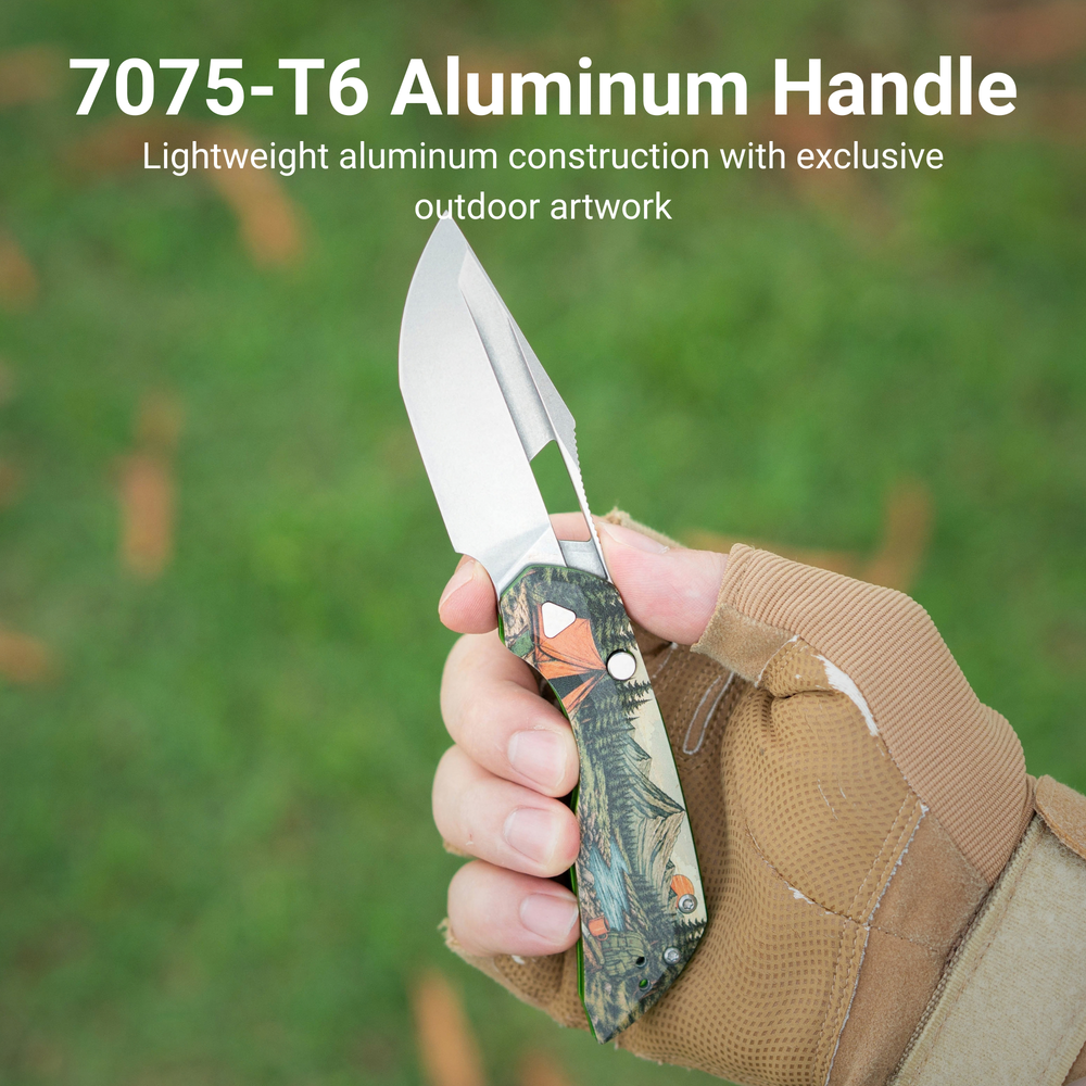 ArtisanCutlery Mousebird Thumb Hole Top Liner Lock EDC Knife 7075-T6 Aluminum Handle Titanium Clip(3'' N690 Stone Wash Blade ) 1889G-SAL