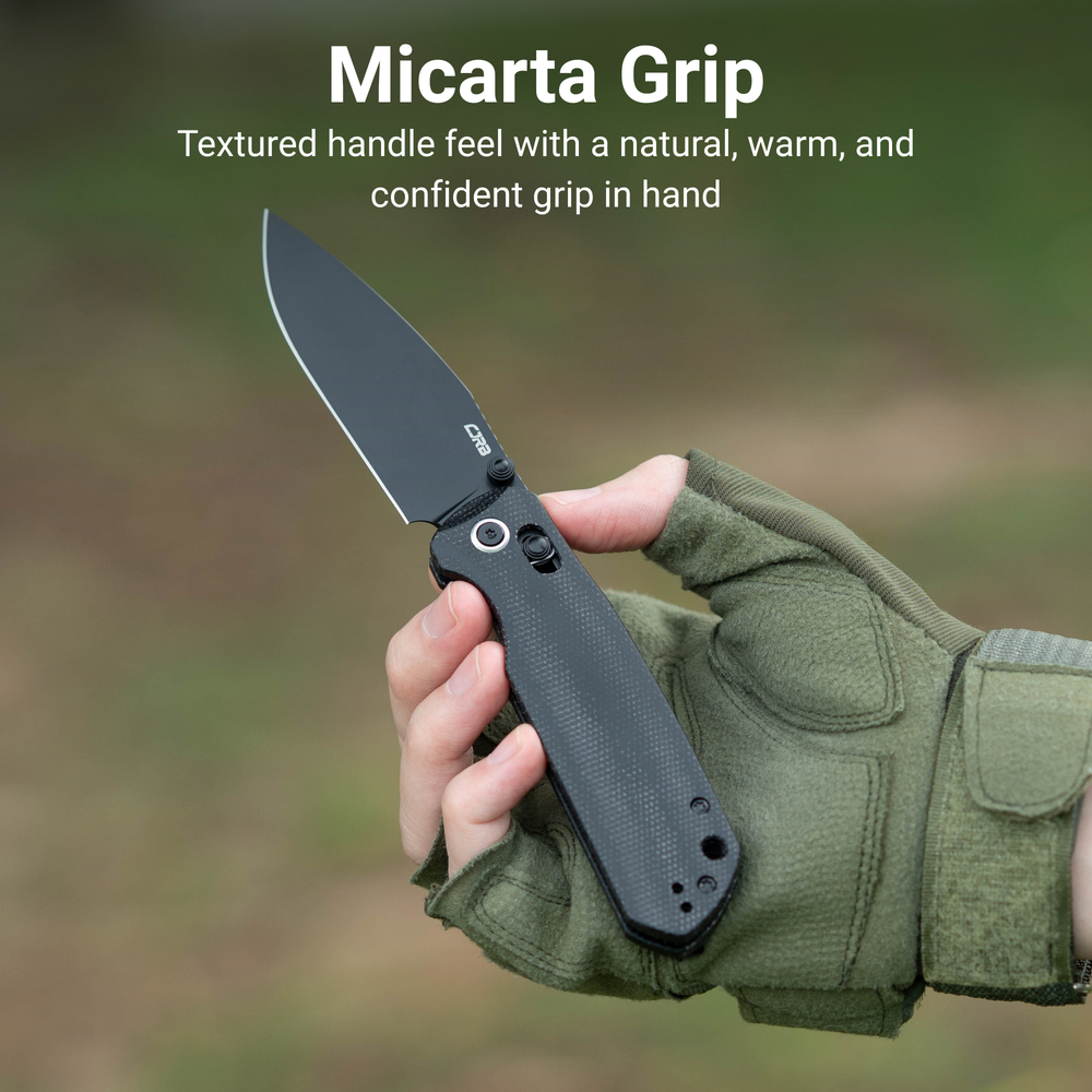 CJRB Mega Maximal Thumb Stud & Crossbar Lock Knife Black Micarta Handle(3.43'' AR-RPM9 Steel Black PVD Coating Blade) J1954L-BBK