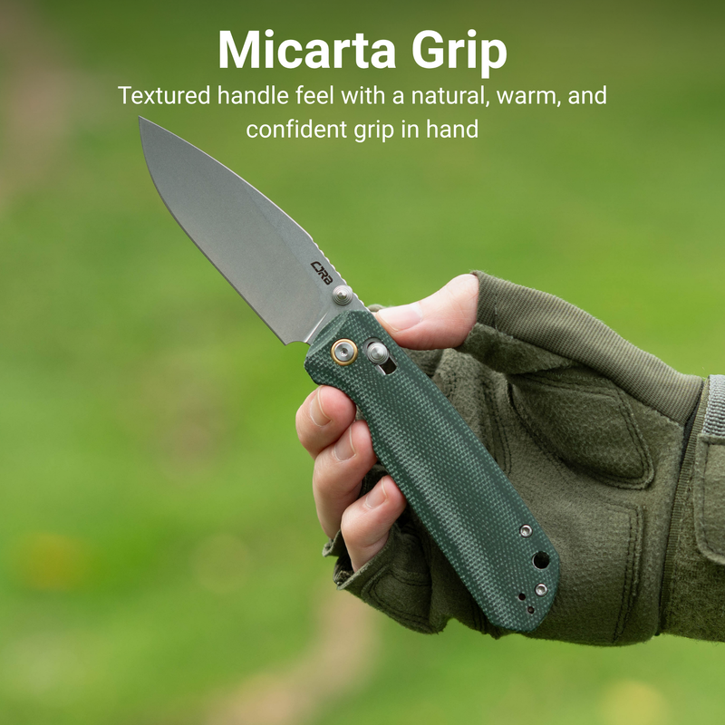 CJRB Mega Maximal Thumb Stud & Crossbar Lock Knife Green Micarta Handle(3.43'' AR-RPM9 Steel Stone Wash Blade) J1954L-MGN
