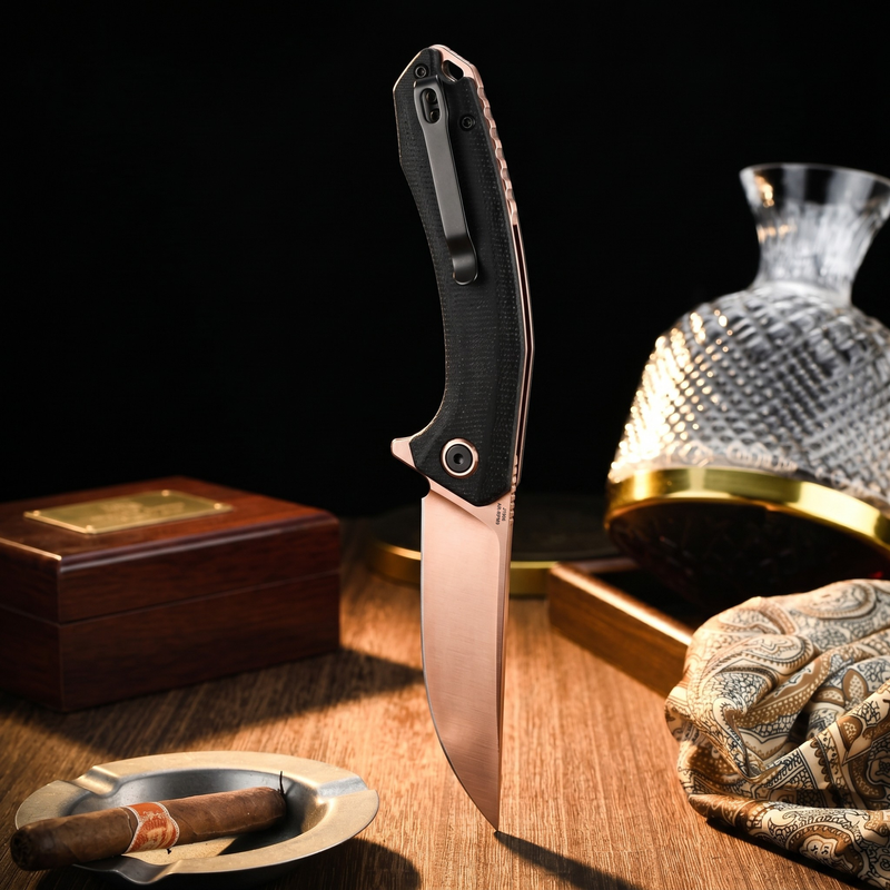 CJRB Gobi Flipper & Liner Lock Micarta Handle (3.5'' Rose Gold AR-RPM9 Blade) J1906-RBK (Exclusive)