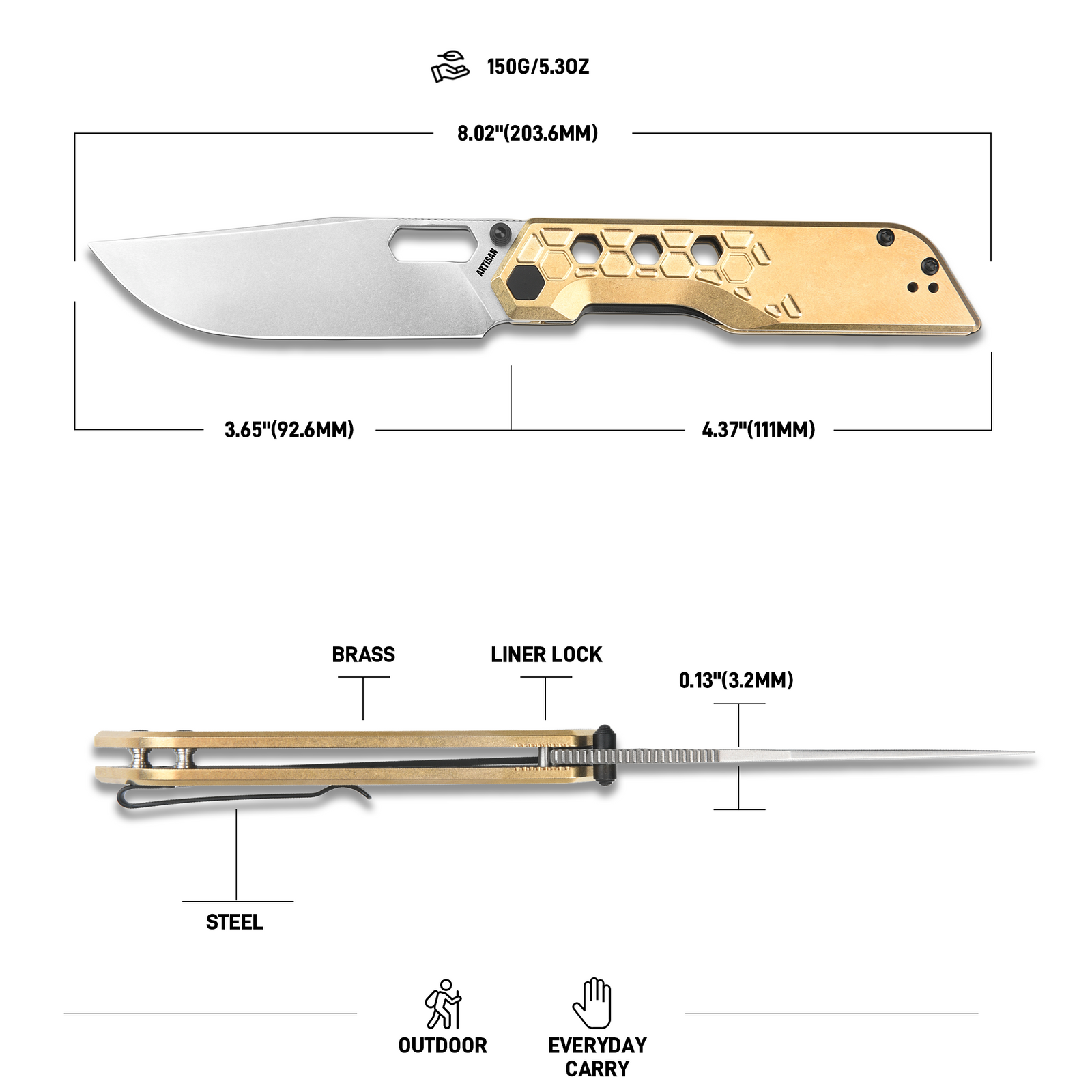 Artisan Cutlery Beest ATZ-1878P AR-RPM9 Blade Brass Handle Folding Knives