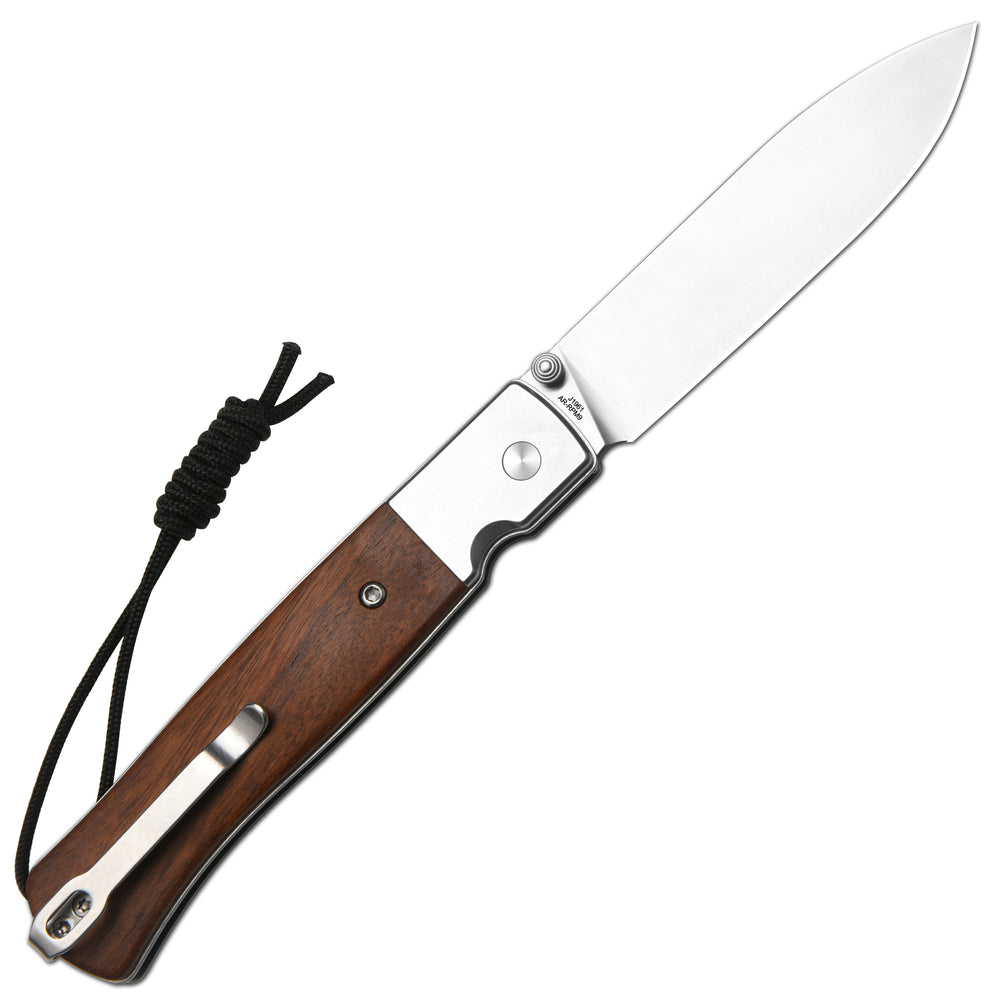 CJRB Glacier Button Lock Knife Smooth Steel + Wood Handle (3.54'' Sand polish AR-RPM9 Blade) J1961-WD