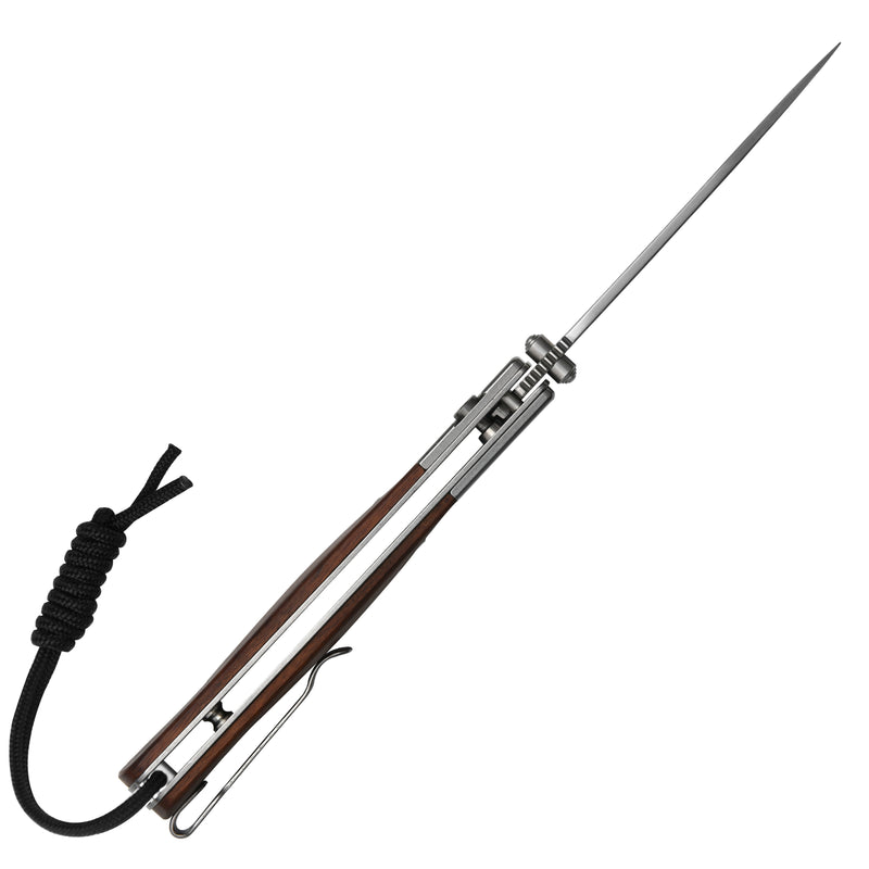 CJRB Glacier Button Lock Knife Smooth Steel + Wood Handle (3.54'' Sand polish AR-RPM9 Blade) J1961-WD