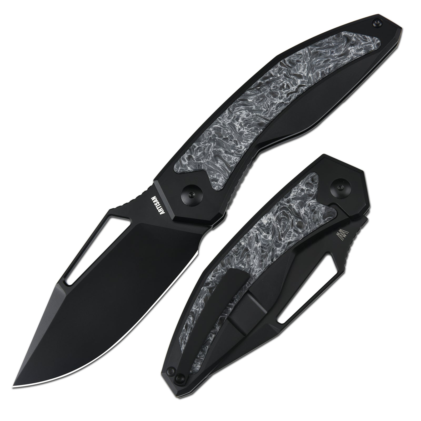 ArtisanCutlery Fragarach ATZ-1879G S90V Blade Titanium Handle Folding Knives Black PVD Coating + Dark Matter Polar