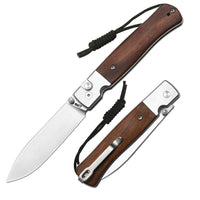 CJRB Glacier Button Lock Knife Smooth Steel + Wood Handle (3.54'' Sand polish AR-RPM9 Blade) J1961-WD