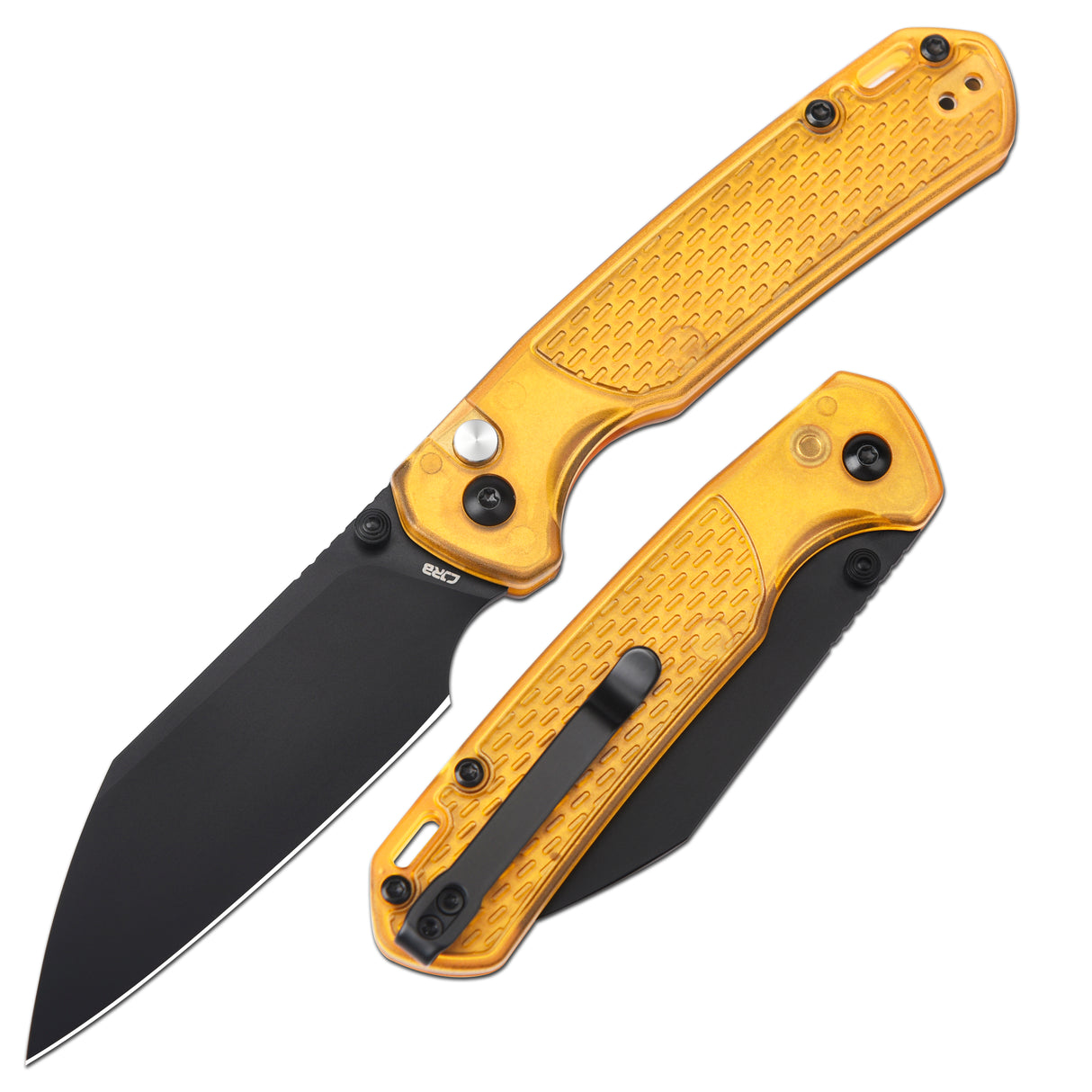 CJRB Pyrite-Light J1945 AR-RPM9 Steel Blade Amber FRN Handle Folding Knives