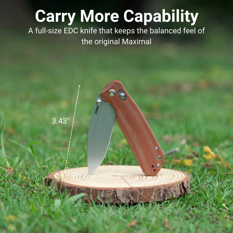 CJRB Mega Maximal Thumb Stud & Crossbar Lock Knife Brown Micarta Handle(3.43'' AR-RPM9 Steel Stone Wash Blade) J1954L-BN