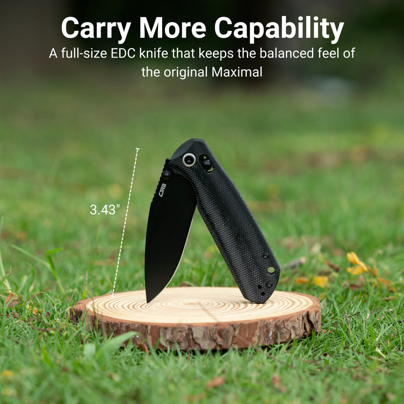 CJRB Mega Maximal Thumb Stud & Crossbar Lock Knife Black Micarta Handle(3.43'' AR-RPM9 Steel Black PVD Coating Blade) J1954L-BBK
