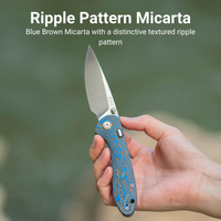 CJRB Feldspar Thumb Stud & Top Liner Lock Folding Knife Blue Brown Micarta with Ripple Pattern Handle (3.53'' Sand Polish AR-RPM9 Steel Blade) J1912X-MBU (Exclusive)