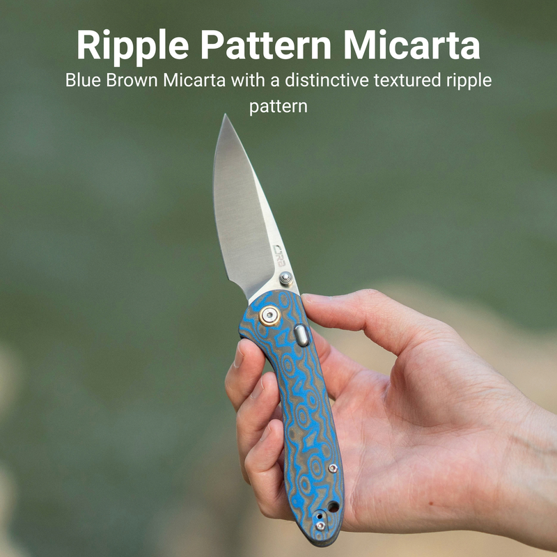 CJRB Feldspar Thumb Stud & Top Liner Lock Folding Knife Blue Brown Micarta with Ripple Pattern Handle (3.53'' Sand Polish AR-RPM9 Steel Blade) J1912X-MBU (Exclusive)