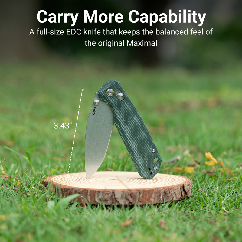 CJRB Mega Maximal Thumb Stud & Crossbar Lock Knife Green Micarta Handle(3.43'' AR-RPM9 Steel Stone Wash Blade) J1954L-MGN