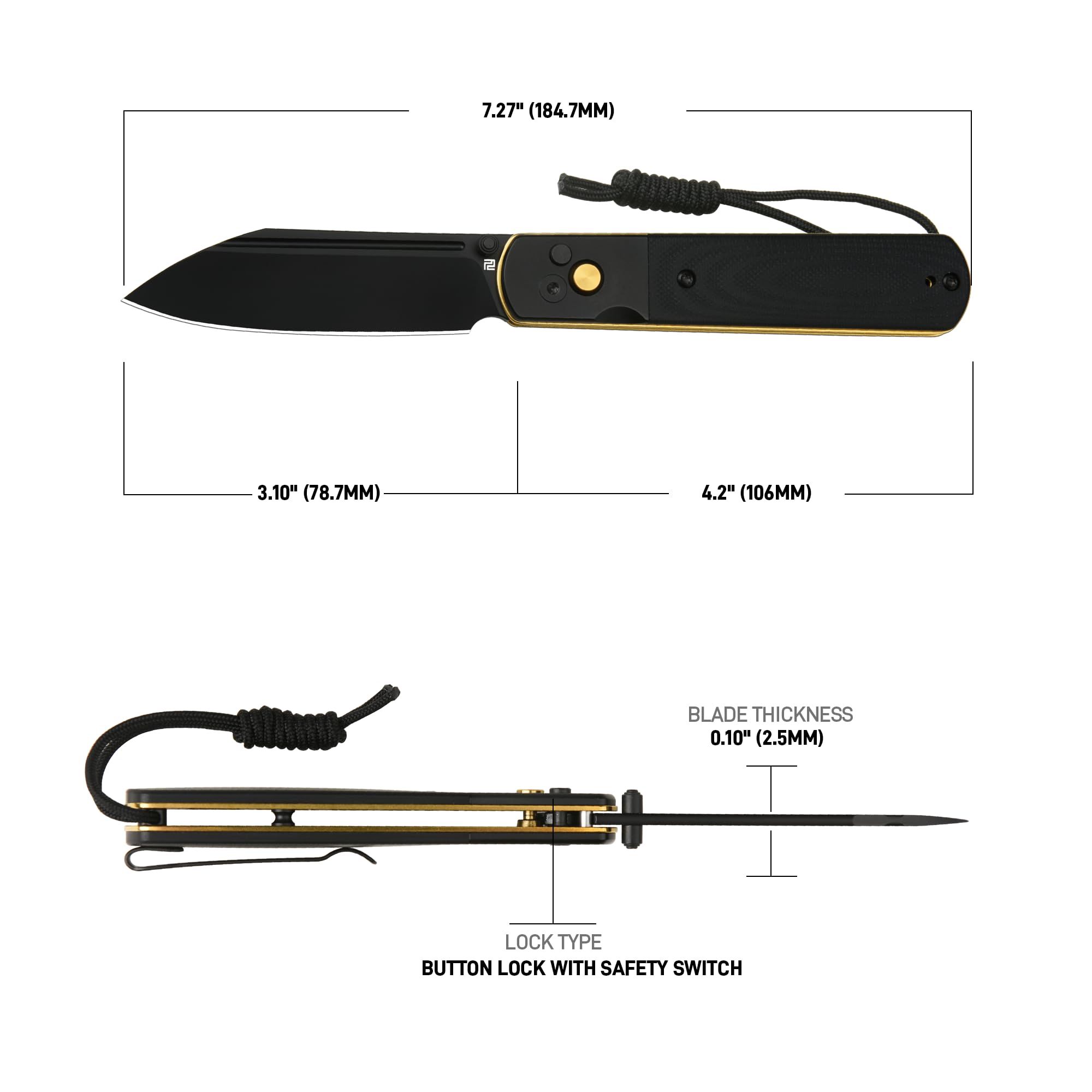 Artisan Cutlery Holm 1875P AR-RPM9 Steel Black Gold G10 Inlay Handle Folding Knives