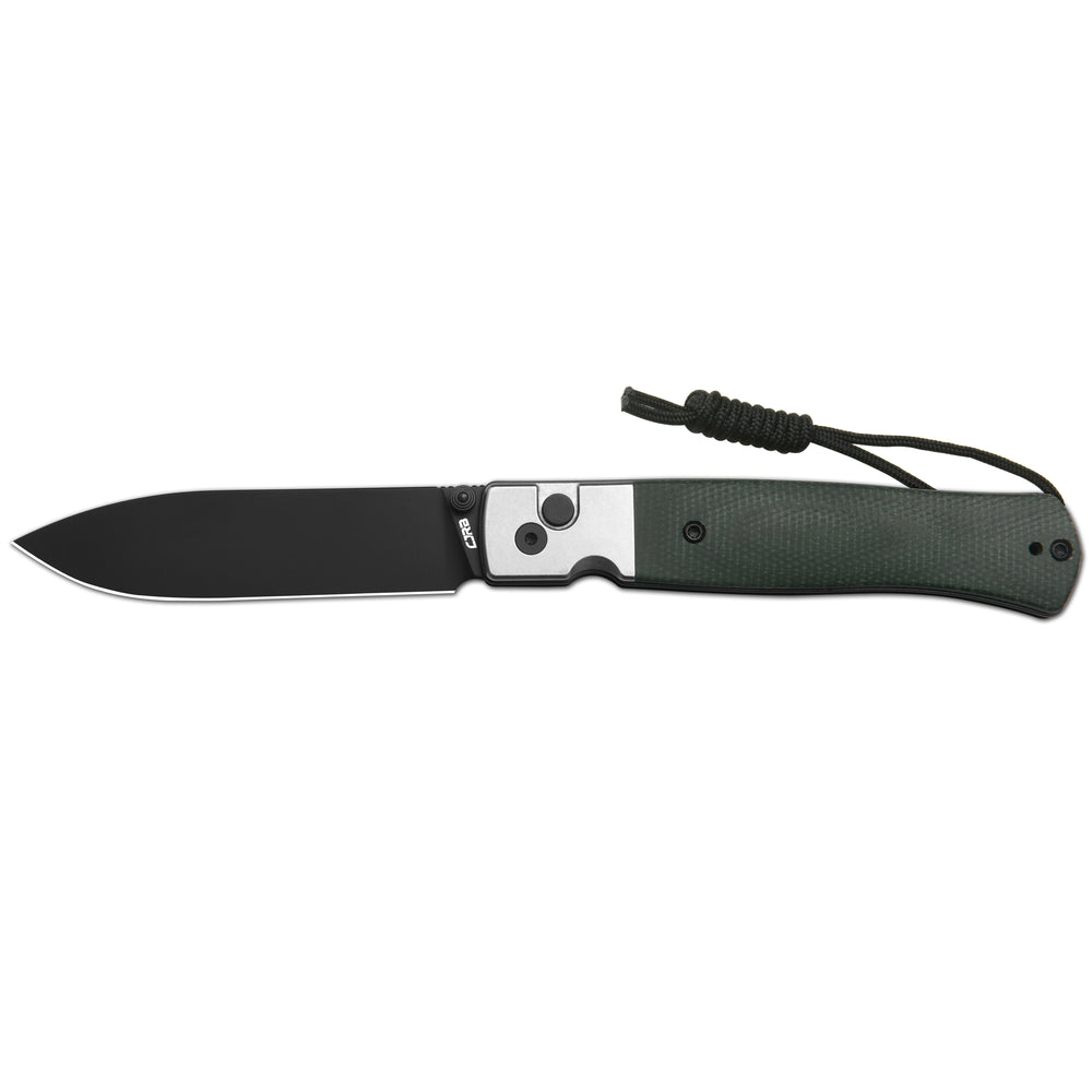 CJRB Glacier Button Lock Knife Smooth Steel + Micarta Handle (3.54'' Black PVD Coating AR-RPM9 Blade) J1961-BMGN
