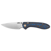 CJRB Feldspar Thumb Stud & Top Liner Lock Folding Knife Blue Brown Micarta with Ripple Pattern Handle (3.53'' Sand Polish AR-RPM9 Steel Blade) J1912X-MBU (Exclusive)