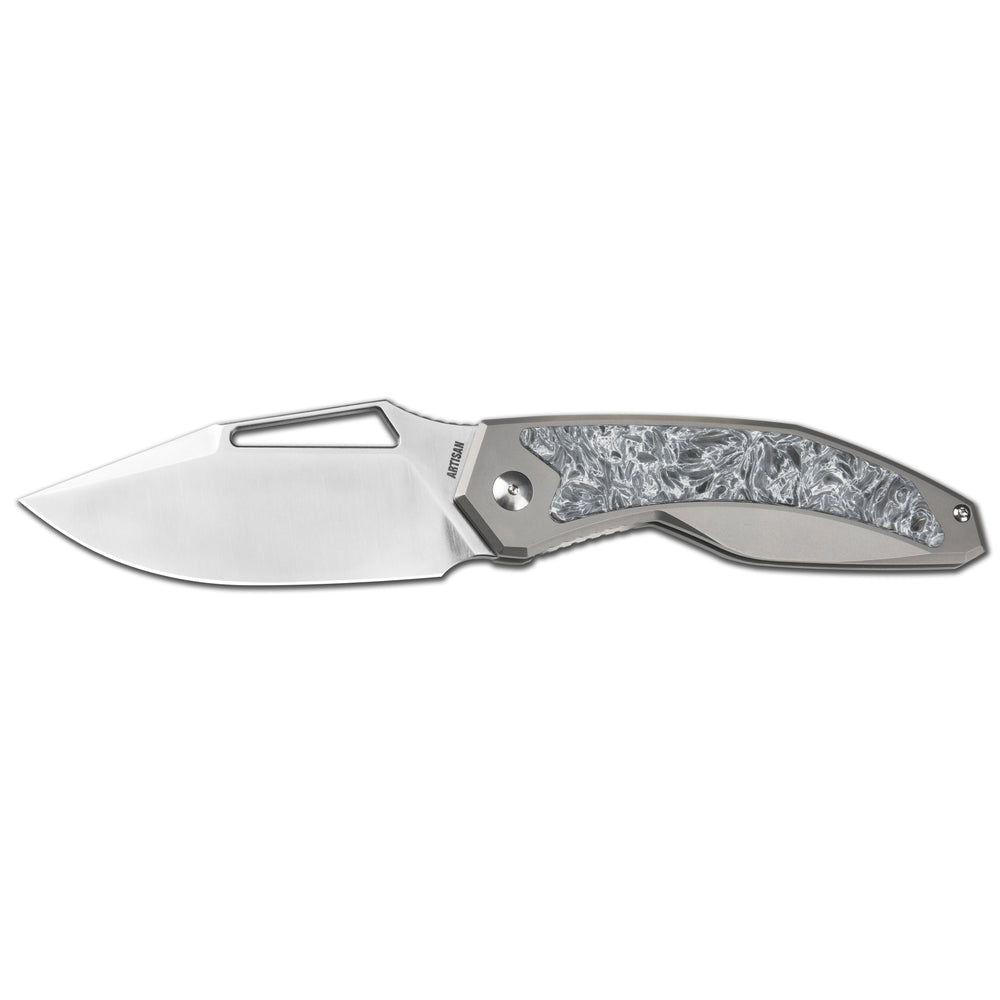 ArtisanCutlery Fragarach Frame Lock Thumb Hole Knife Titanium + Fat Carbon Handle (3.72'' Sand Polish S90V Blade) 1879G-DM