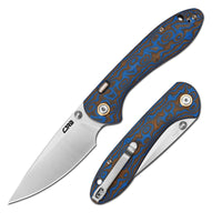 CJRB Feldspar Thumb Stud & Top Liner Lock Folding Knife Blue Brown Micarta with Ripple Pattern Handle (3.53'' Sand Polish AR-RPM9 Steel Blade) J1912X-MBU (Exclusive)