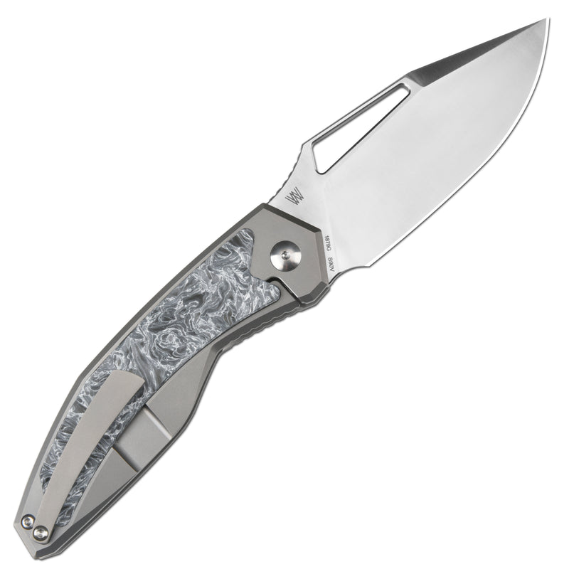 ArtisanCutlery Fragarach Frame Lock Thumb Hole Knife Titanium + Fat Carbon Handle (3.72'' Sand Polish S90V Blade) 1879G-DM
