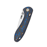 CJRB Feldspar Thumb Stud & Top Liner Lock Folding Knife Blue Brown Micarta with Ripple Pattern Handle (3.53'' Sand Polish AR-RPM9 Steel Blade) J1912X-MBU (Exclusive)