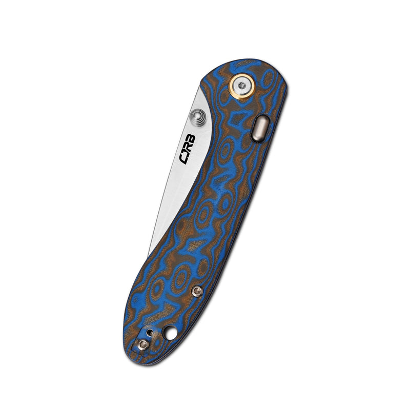 CJRB Feldspar Thumb Stud & Top Liner Lock Folding Knife Blue Brown Micarta with Ripple Pattern Handle (3.53'' Sand Polish AR-RPM9 Steel Blade) J1912X-MBU (Exclusive)
