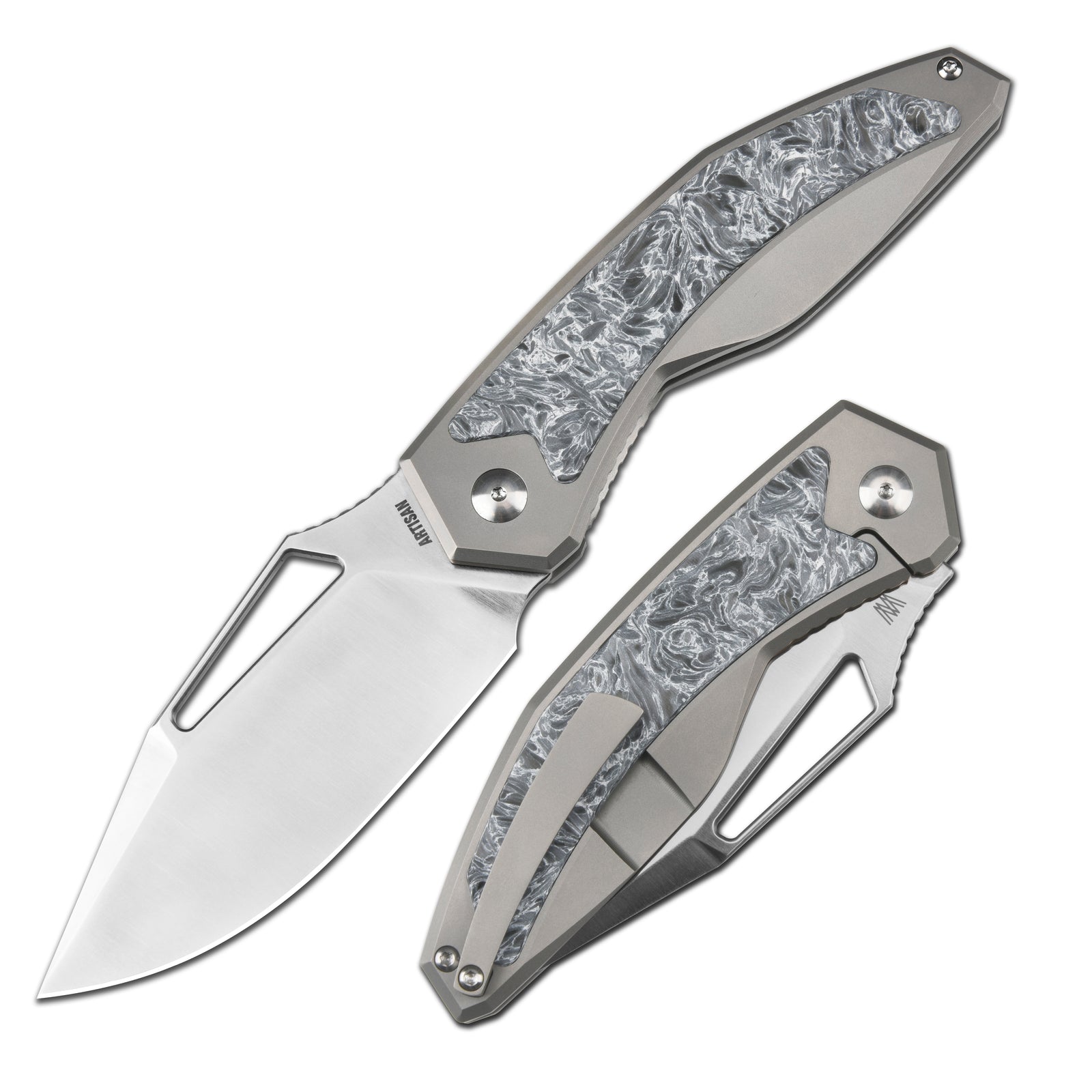 ArtisanCutlery Fragarach ATZ-1879G S90V Blade Titanium Handle Folding Knives Sand Polish + Dark Matter Polar