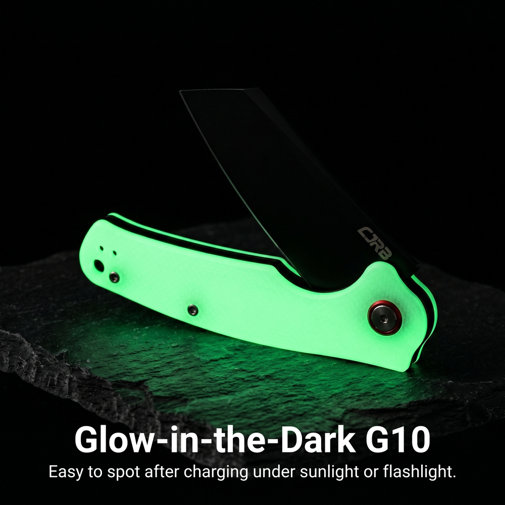 CJRB Crag Liner Lock & Flipper G10(Glow In the Dark) Handle (3.43'' AR-RPM9 Black PVD Coating Blade) J1904-BGD