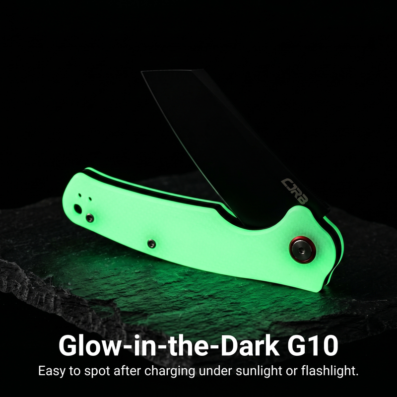 CJRB Crag Liner Lock & Flipper G10(Glow In the Dark) Handle (3.43'' AR-RPM9 Black PVD Coating Blade) J1904-BGD