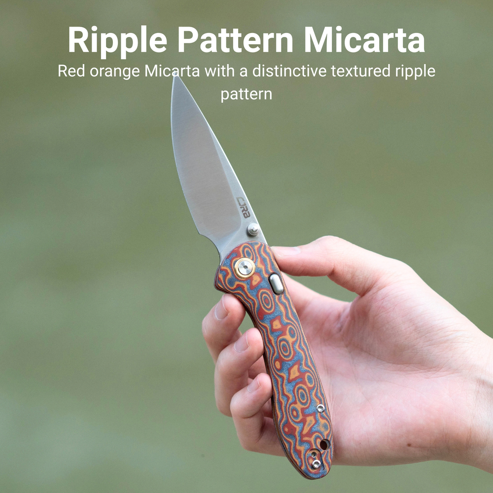 CJRB Feldspar Thumb Stud & Top Liner Lock Folding Knife Red Orange Micarta with Ripple Pattern Handle (3.53'' Sand Polish AR-RPM9 Steel Blade) J1912X-MOE (Exclusive)