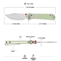 CJRB Bolt Recoil Lock V2 & Thumb Stud G10(Glow In the Dark) Handle (3.25'' Stone Wash AR-RPM9 Blade) J1960-GD