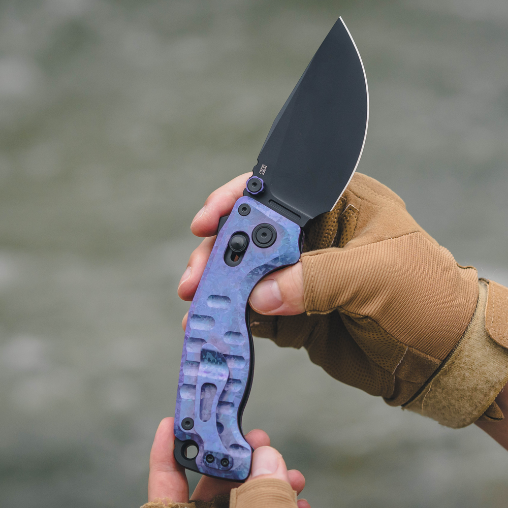 CJRB Doubletap Thumb Stud & Recoil Lock V2 Tatical Knife Crystal Titanium Handle(3.86'' CPM S35VN Steel Black PVD Coating Blade) J1970-CPU