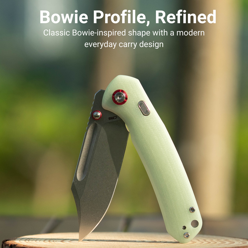 CJRB Bowie Pyrite Thumb Stud & Top Liner Lock Folding Knife G10(Glow In the Dark) Handle (3.35'' AR-RPM9 Steel Stone Wash Blade) J1942X-GD