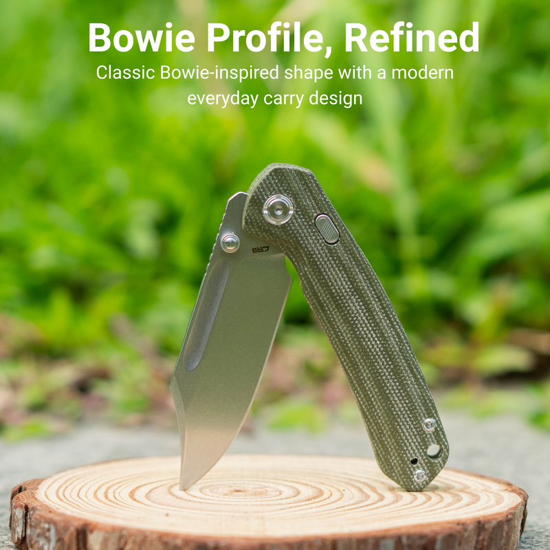 CJRB Bowie Pyrite Thumb Stud & Top Liner Lock Folding Knife Natural Micarta Handle (3.35'' Stone Wash 14C28N Steel Blade) J1942X-NM (Exclusive)