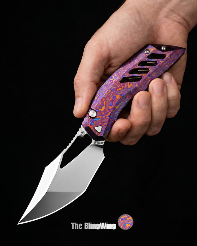 Building the Dark Wing | The BlingWing | Fantatic Full-Dress Version with Polished Titanium Damascus and Hand Polished Blade
