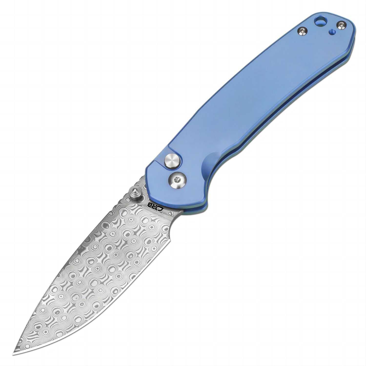 CJRB Pyrite Damascus Blade Folding Knives - Titanium Handle