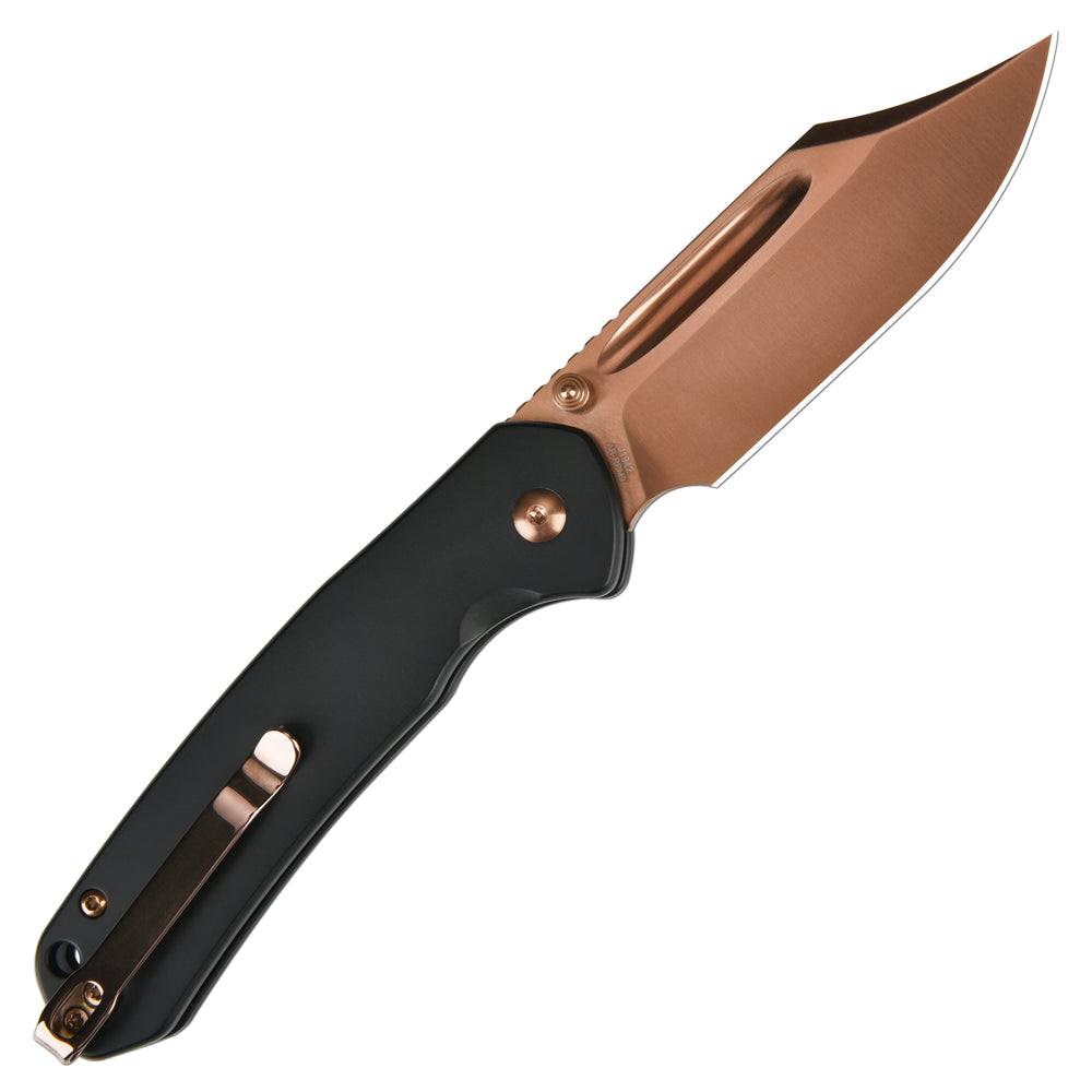 CJRB Bowie Pyrite J1942 AR-RPM9 Steel Blade Rose Gold Steel Handle Folding Knives