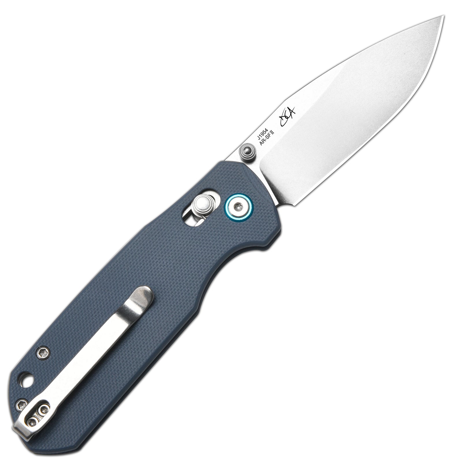 CJRB Maximal Crossbar Lock Knife Blue G10 Handle (2.95'' Stone Wash AR-SFII Blade) J1954-GYF