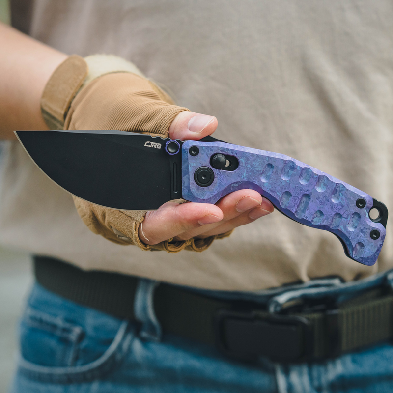 CJRB Doubletap Thumb Stud & Recoil Lock V2 Tatical Knife Crystal Titanium Handle(3.86'' CPM S35VN Steel Black PVD Coating Blade) J1970-CPU