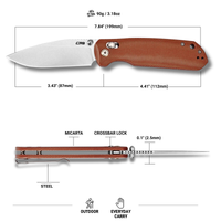 CJRB Mega Maximal Thumb Stud & Crossbar Lock Knife Brown Micarta Handle(3.43'' AR-RPM9 Steel Stone Wash Blade) J1954L-BN