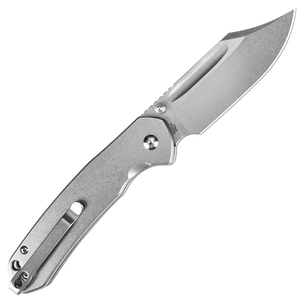 CJRB Bowie Pyrite J1942 AR-RPM9 Steel Blade Stone Wash Steel Handle Folding Knives