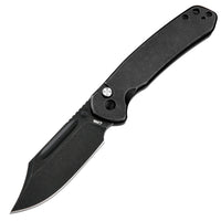 CJRB Bowie Pyrite J1942 AR-RPM9 Steel Blade Stone Wash Steel Handle Folding Knives, Black