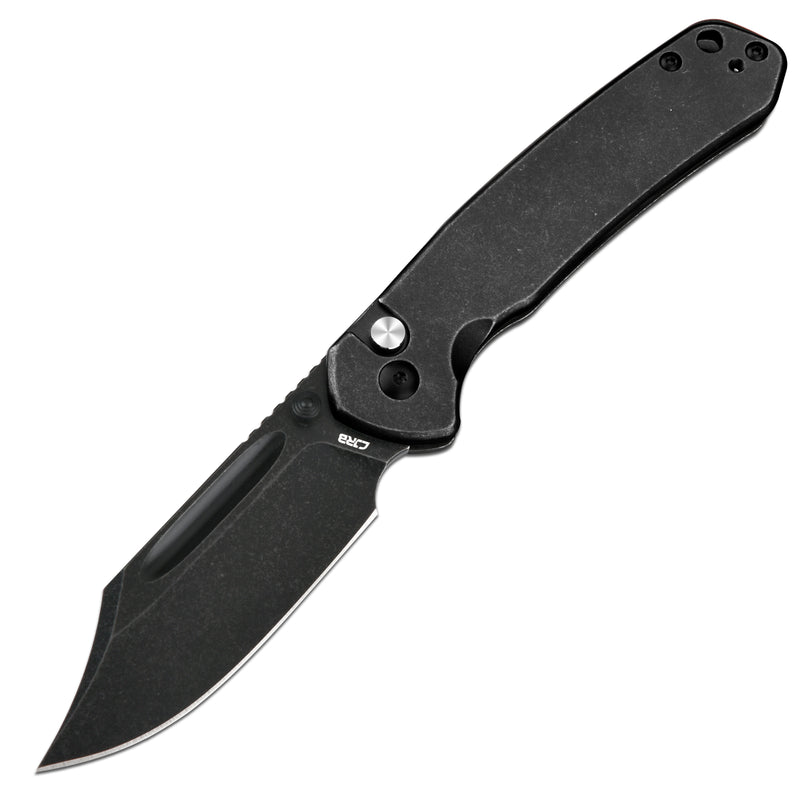 CJRB Bowie Pyrite J1942 AR-RPM9 Steel Blade Stone Wash Steel Handle Folding Knives, Black