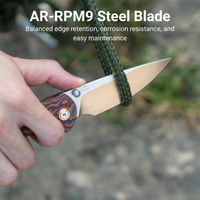 CJRB Feldspar Thumb Stud & Top Liner Lock Folding Knife Red Orange Micarta with Ripple Pattern Handle (3.53'' Sand Polish AR-RPM9 Steel Blade) J1912X-MOE (Exclusive)