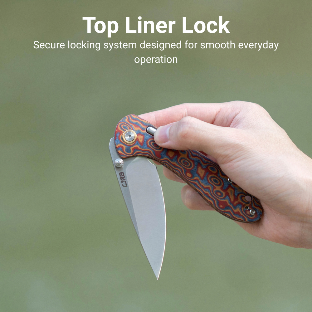 CJRB Feldspar Thumb Stud & Top Liner Lock Folding Knife Red Orange Micarta with Ripple Pattern Handle (3.53'' Sand Polish AR-RPM9 Steel Blade) J1912X-MOE (Exclusive)