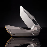 ArtisanCutlery Mousebird Thumb Hole Top Liner Lock EDC Knife Titanium Handle Gold Titanium Clip(3'' S35VN Stone Wash Blade ) 1889G-DG