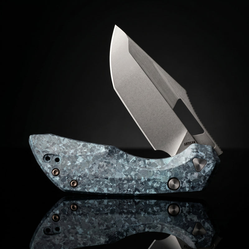 ArtisanCutlery Mousebird Thumb Hole Top Liner Lock EDC Knife Crystal Titanium Handle Crystal Titanium Clip(3'' S35VN Stone Wash Blade ) 1889G-CBU